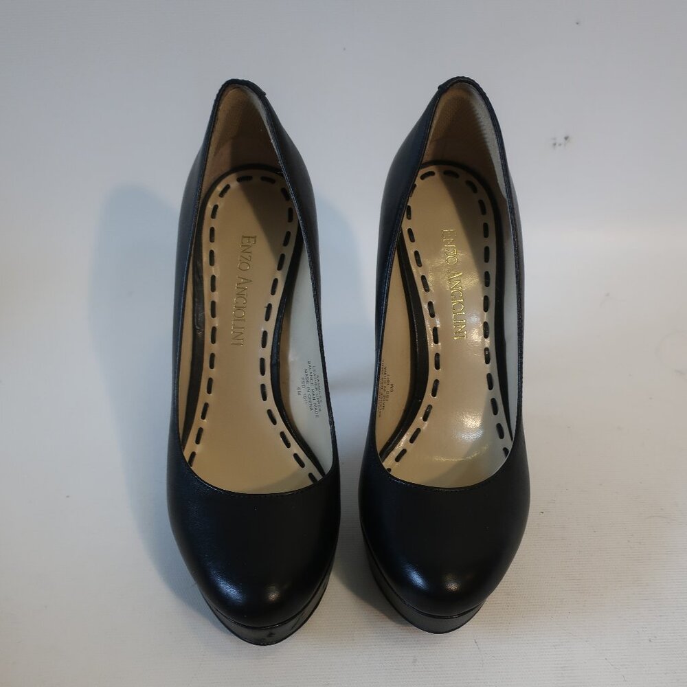 Womens Enzo Angiolini Black Leather Platform Toe Pumps 6